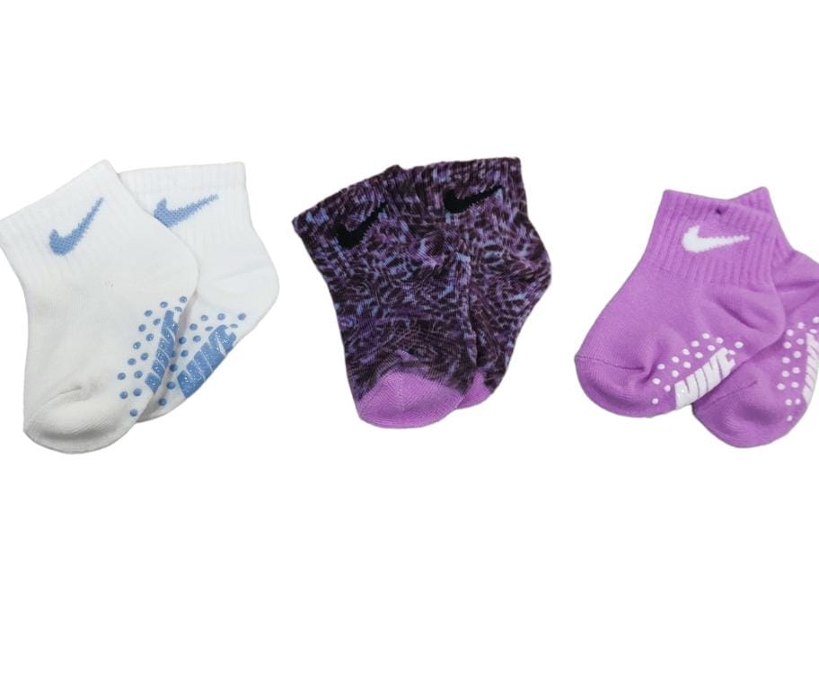 nike baby 3 pk purple white ankle cotton futura logo sock set