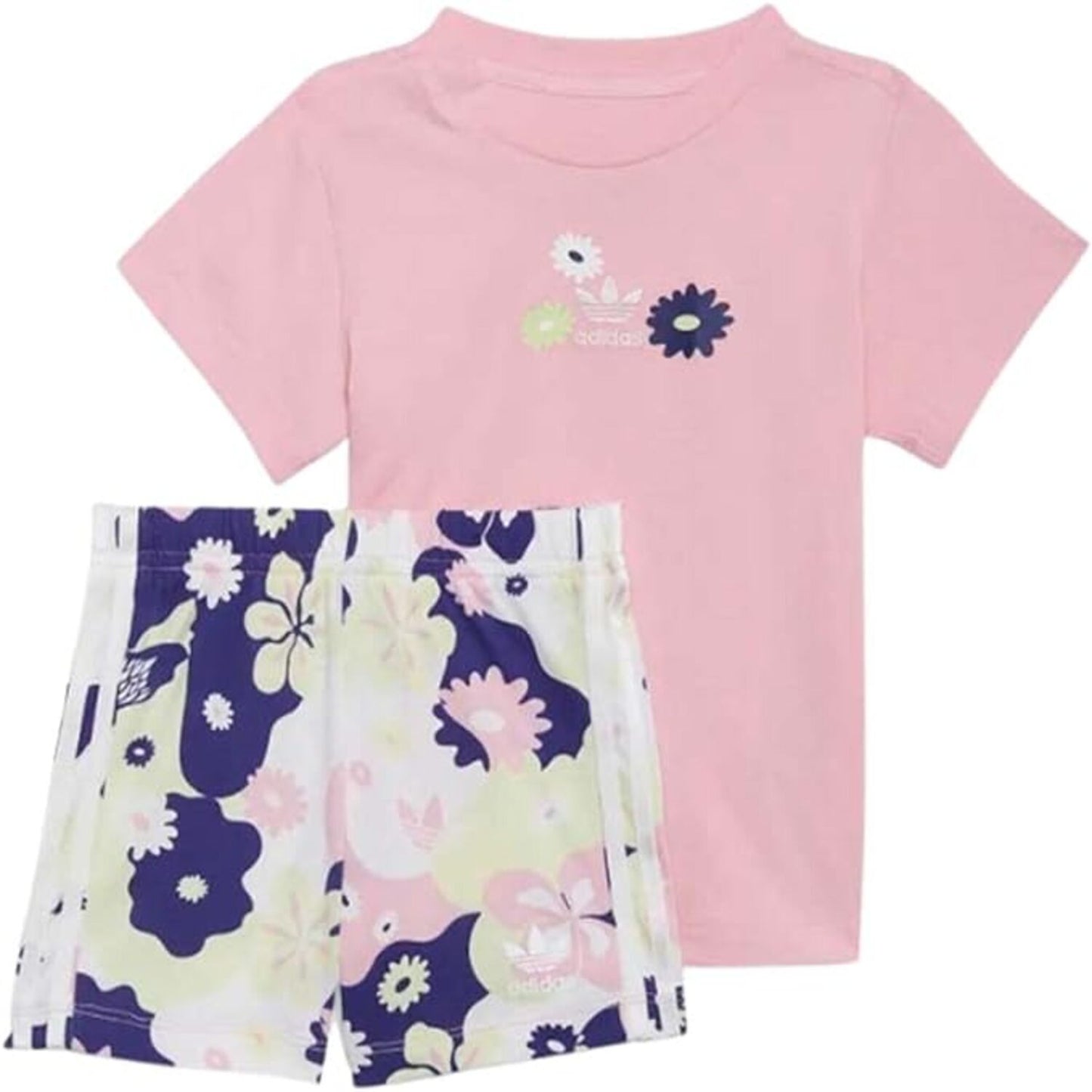 adidas completo t-shirt e pantaloncini flower print rosa regular fit kids