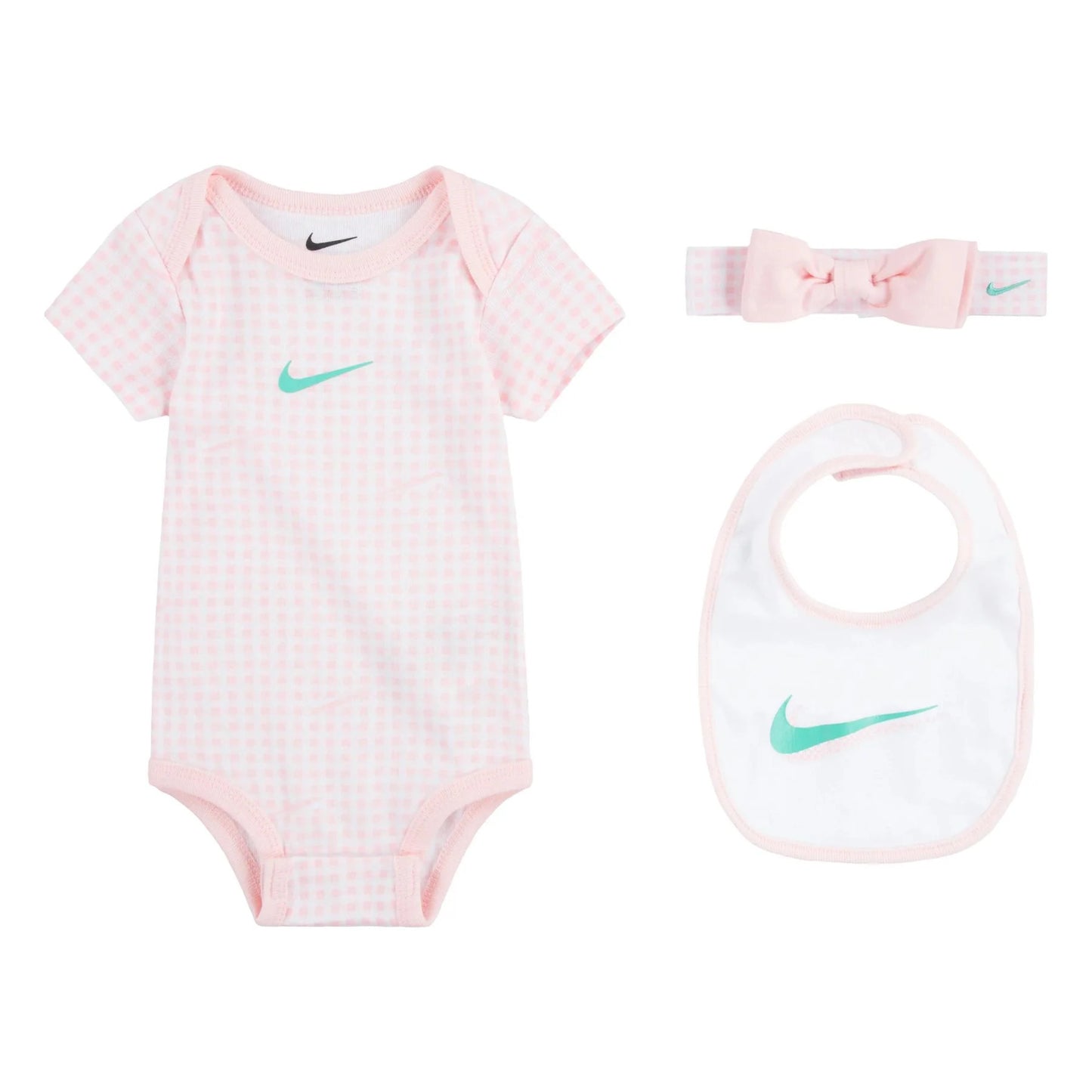 nike swoosh gingham 3-piece box set pink white kids