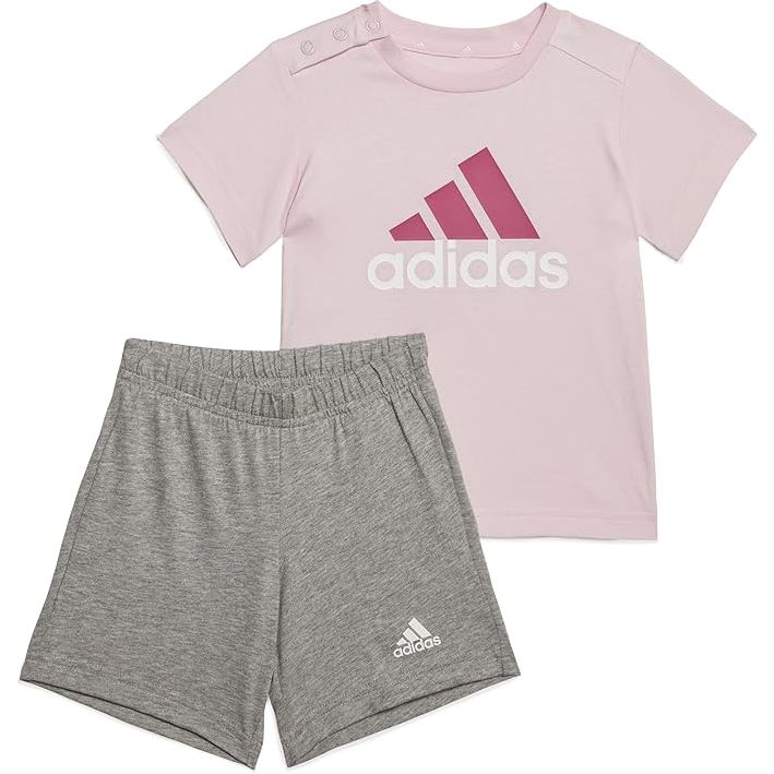 adidas completo t-shirt e short rosa grigio kids