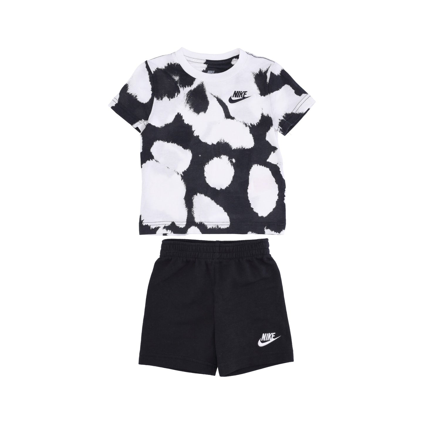 nike set t-shirt+short bambino dye dot short set black kids