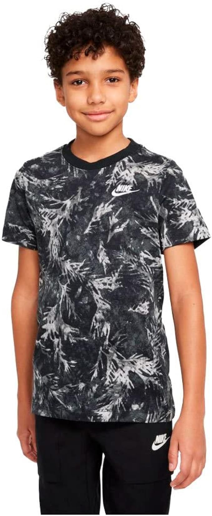 nike t-shirt camo leaf aop nera kids