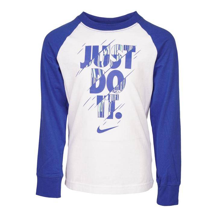 nike little boys split raglan ls tee white blu kids