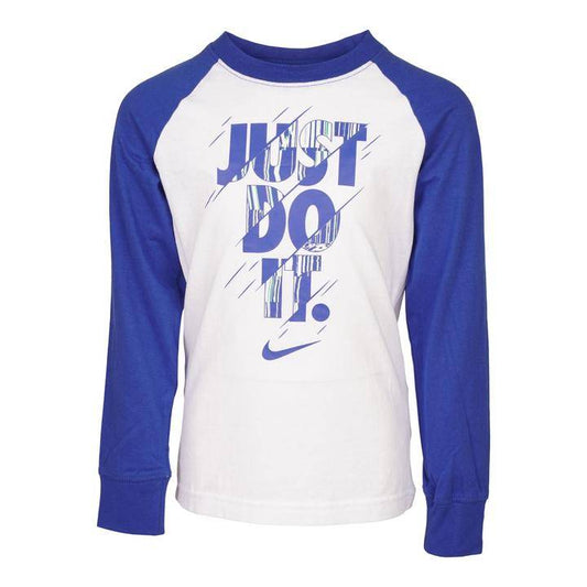 NIKE LITTLE BOYS SPLIT RAGLAN LS TEE white blu kids