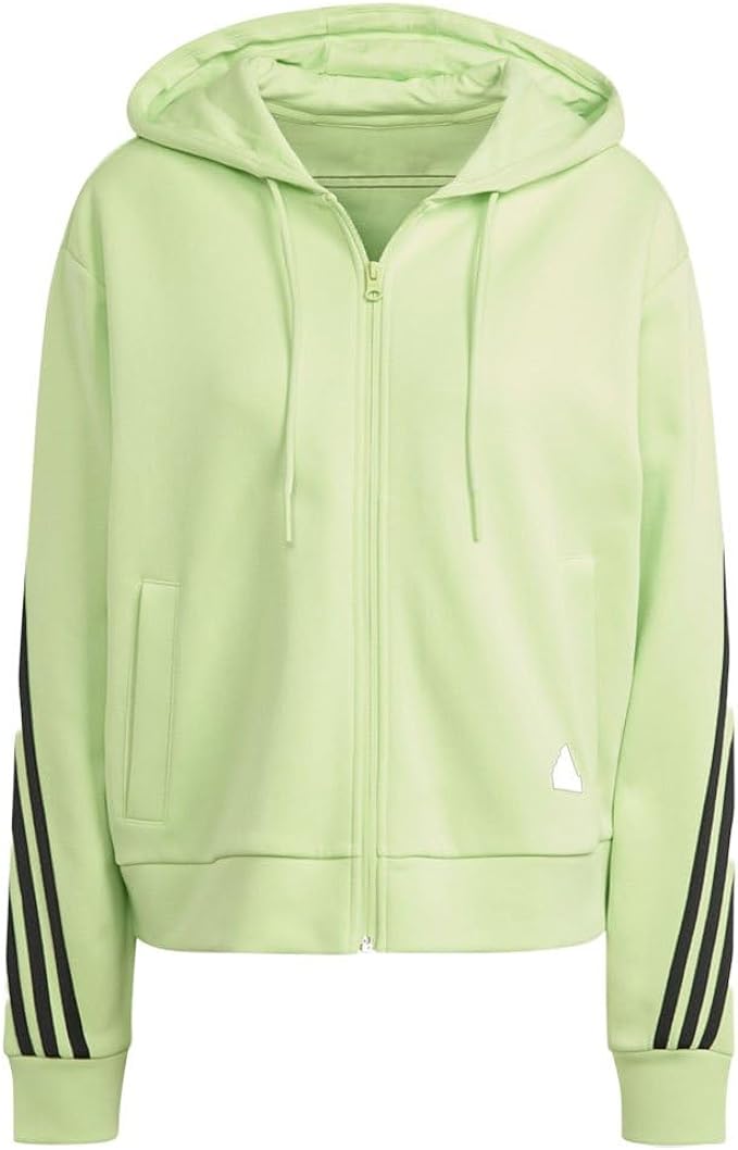 adidas felpa future icons 3-stripes full-zip hoodie verde fluo donna