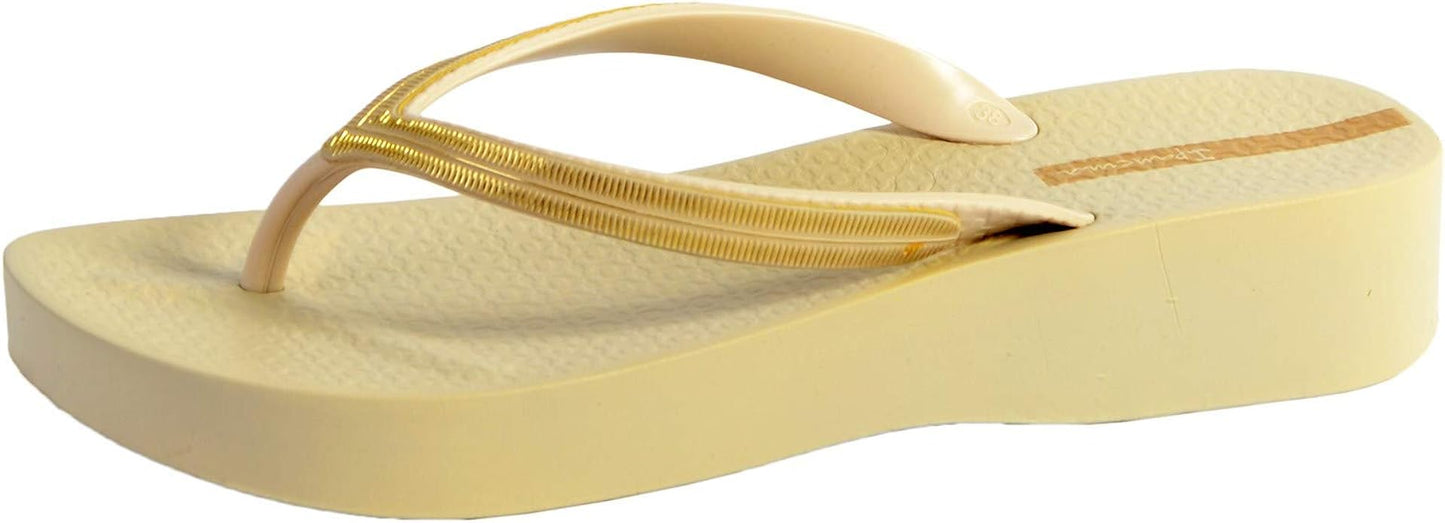 ipanema mesh v plat fem beige gold infradito grendene