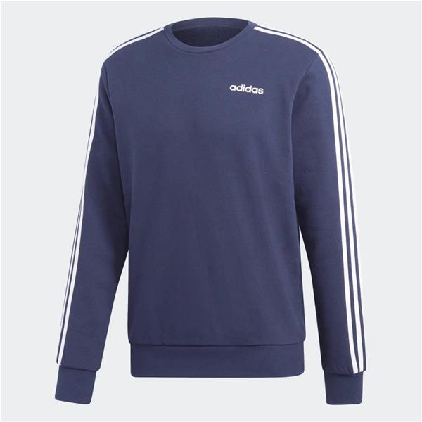 adidas essentials  stripes crewneck french terry felpa blu uomo