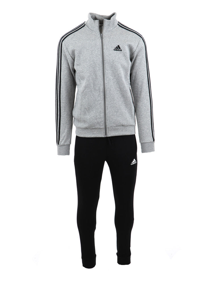 adidas tuta da uomo basic 3stripes fleece grigio e nero