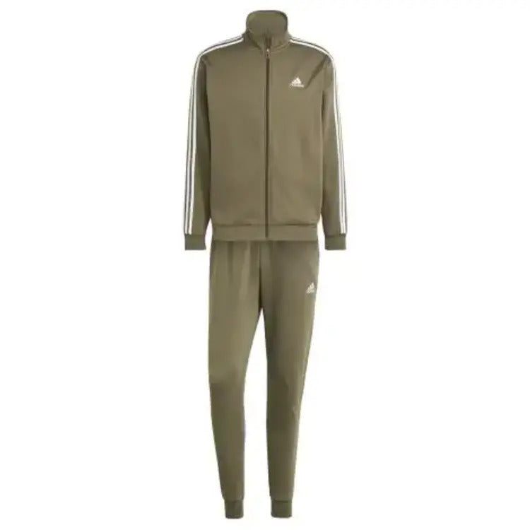 adidas tuta basic 3stripes fleece track suit verde uomo