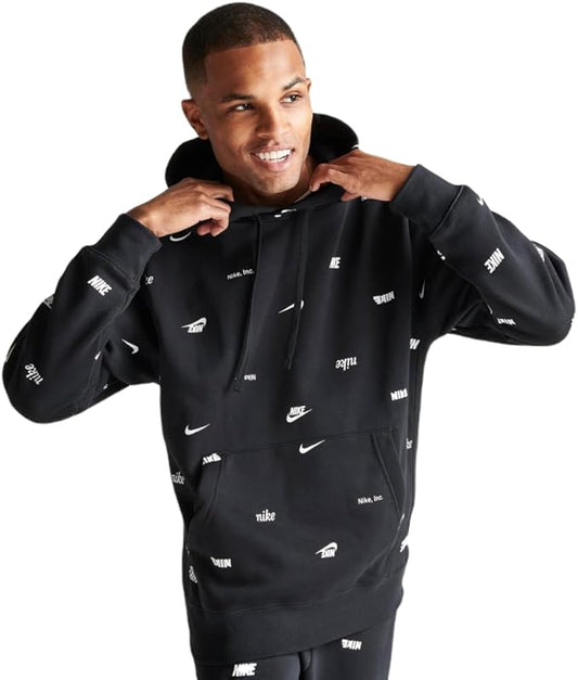 Nike Club Fleece Allover Print Pullover Hoodie black uomo