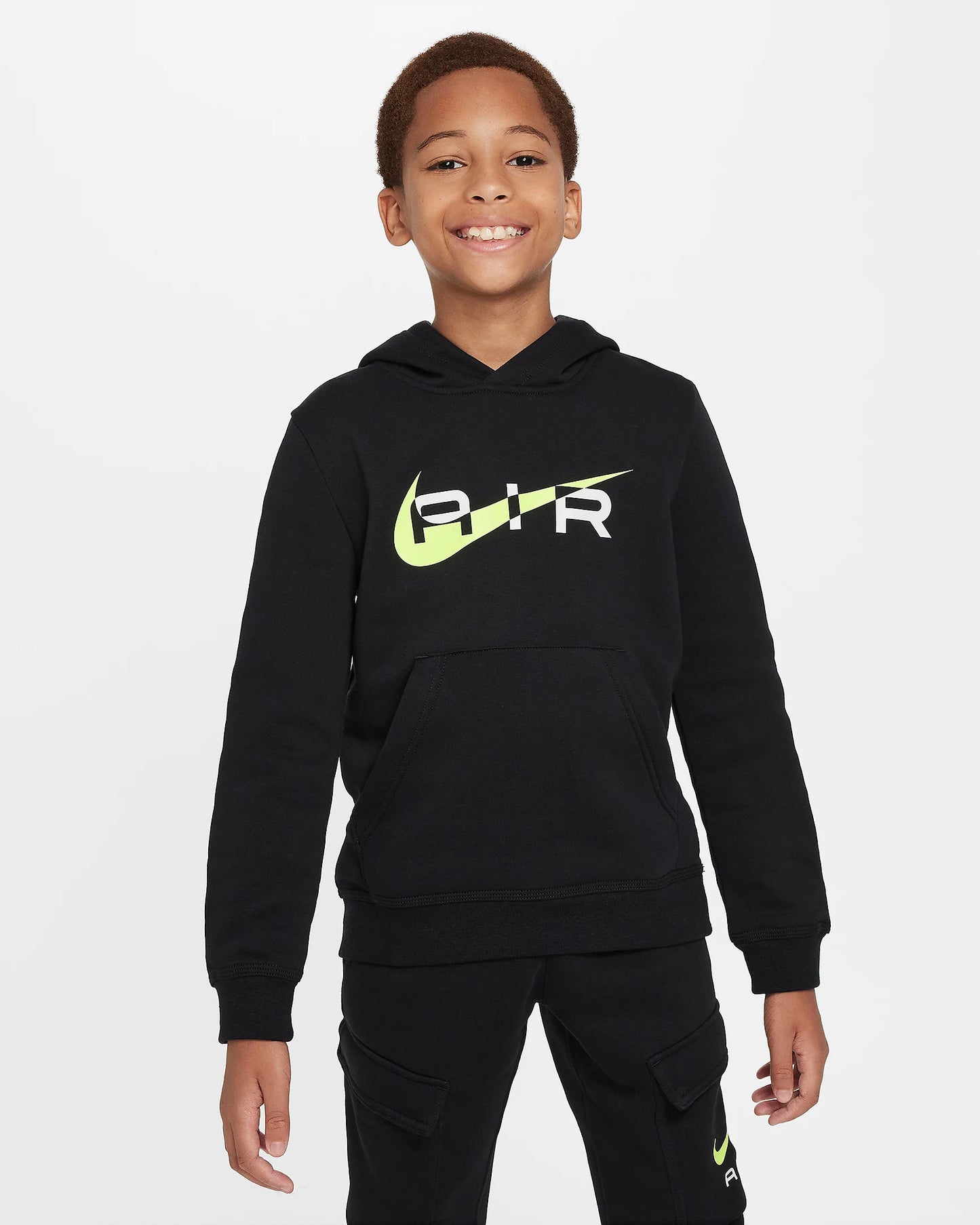 nike air felpa pullover in fleece con cappuccio  black kids