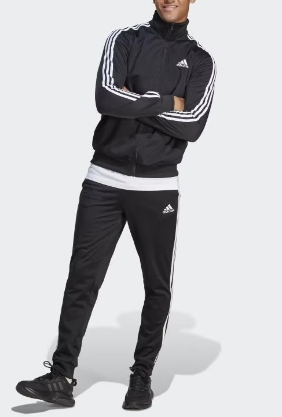 adidas  tuta basic 3-stripes tricot black uomo