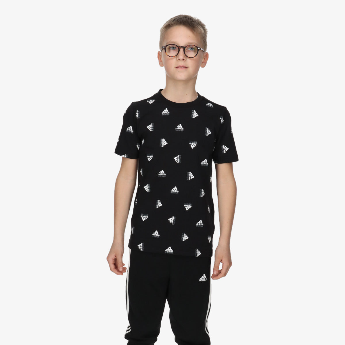 adidas t-shirt nera da bambino jr stampa all over art kids